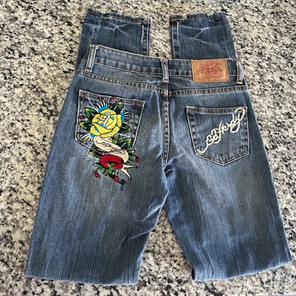 Vintage Ed Hardy Blue Jeans with Embroidery. Size 26 - Picture 3 of 7